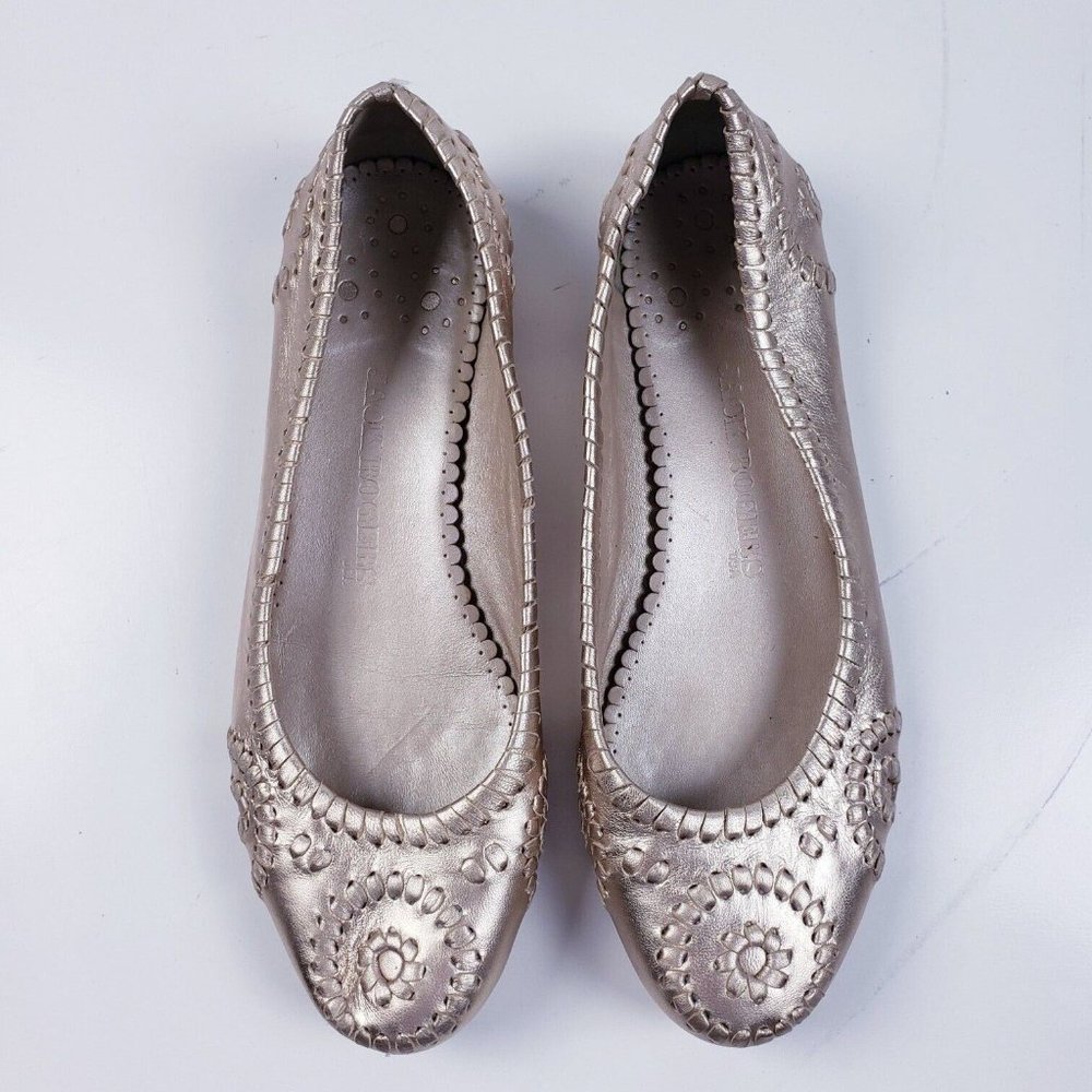 Jack Rogers Womens Gold Leather Navajo Stitch Round Toe Ballet Flat Size US 8.5M